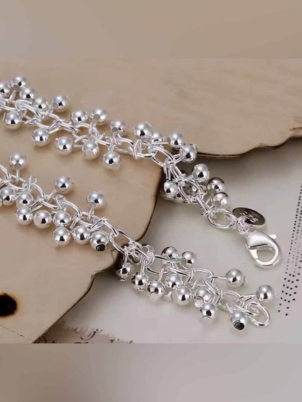 Sterling Silver Beaded Charm Bracelet / Anklet - Silver - Picture 3 of 7
